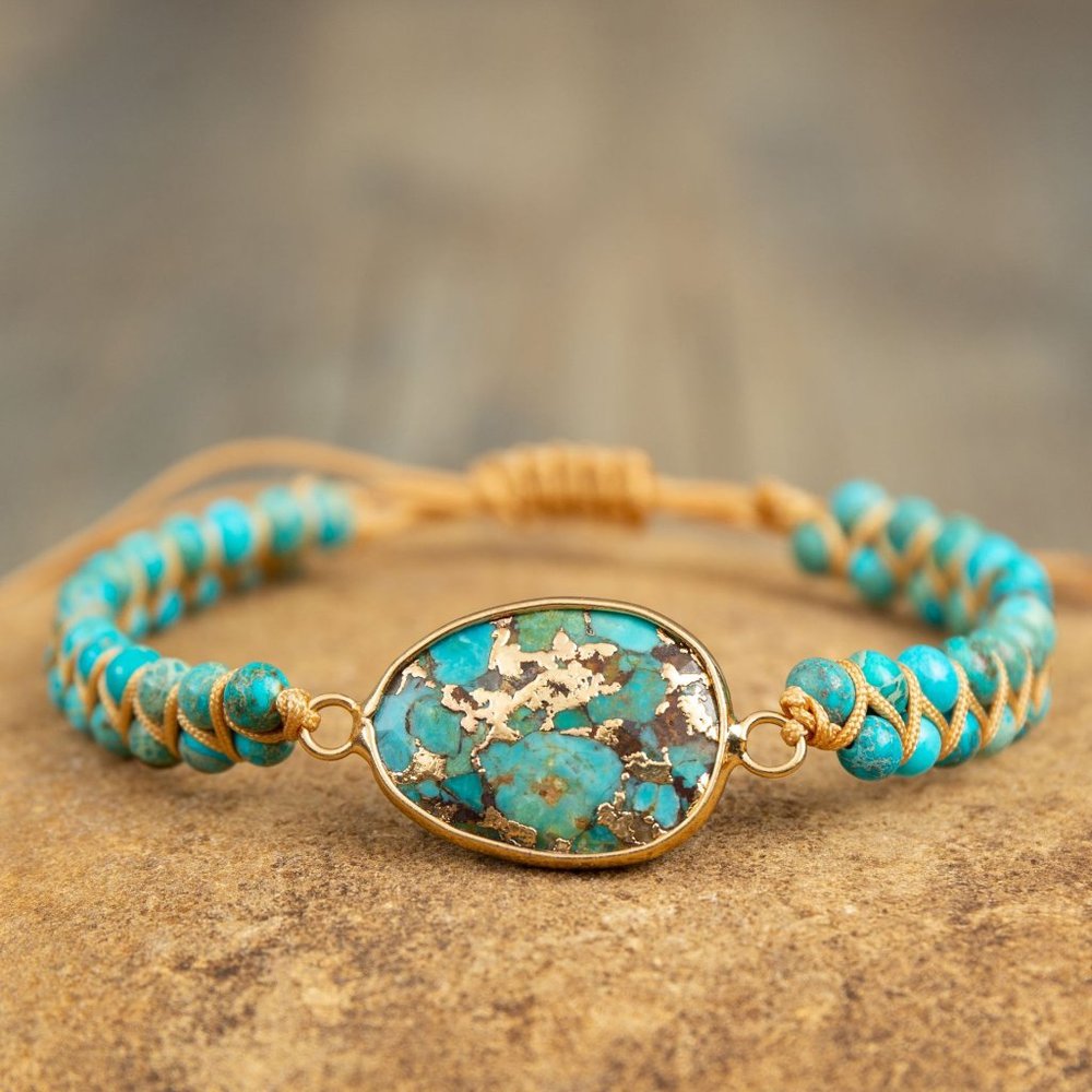 African Turquoise Handmade Bracelet 2 Layers Braided Reiki Healing Bracelet